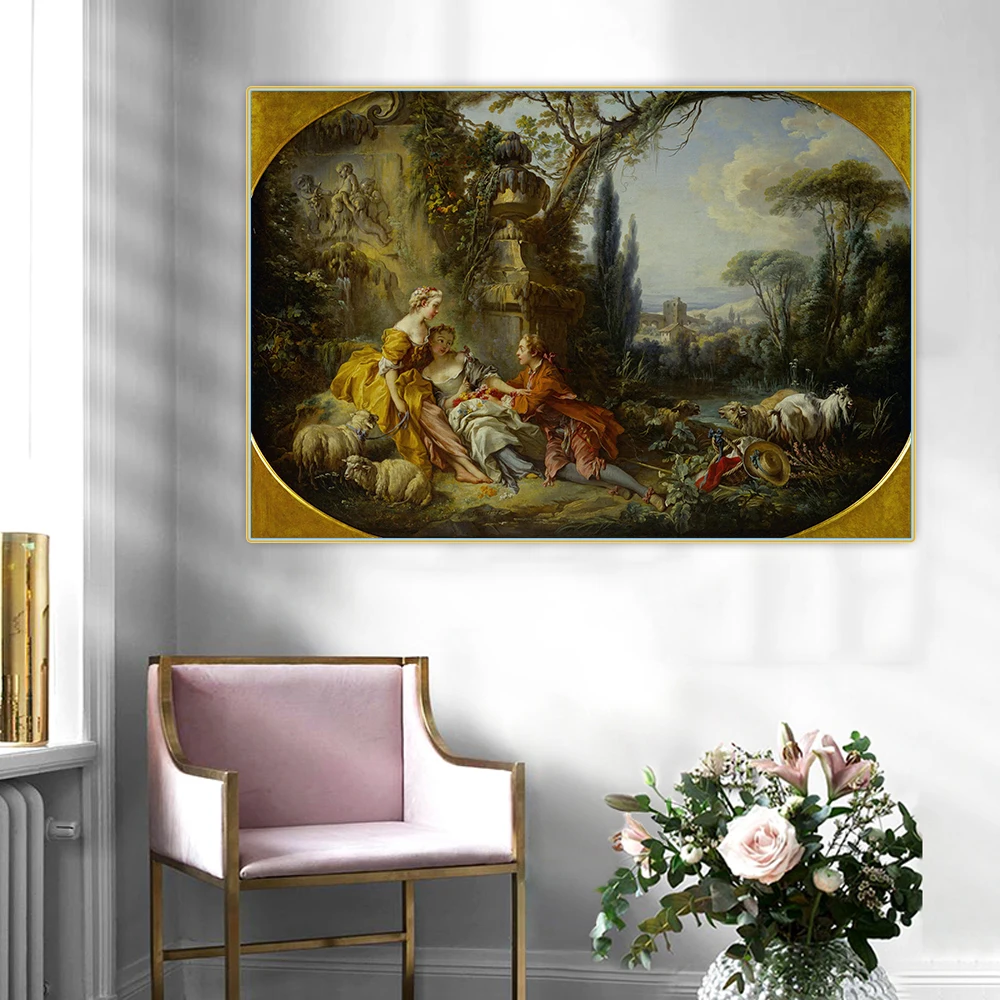 Citon Francois Boucher《Charms of Country Life》Canvas Oil Painting Artwork Picture Wall Decor Background Home indoor Decoration | Дом и сад