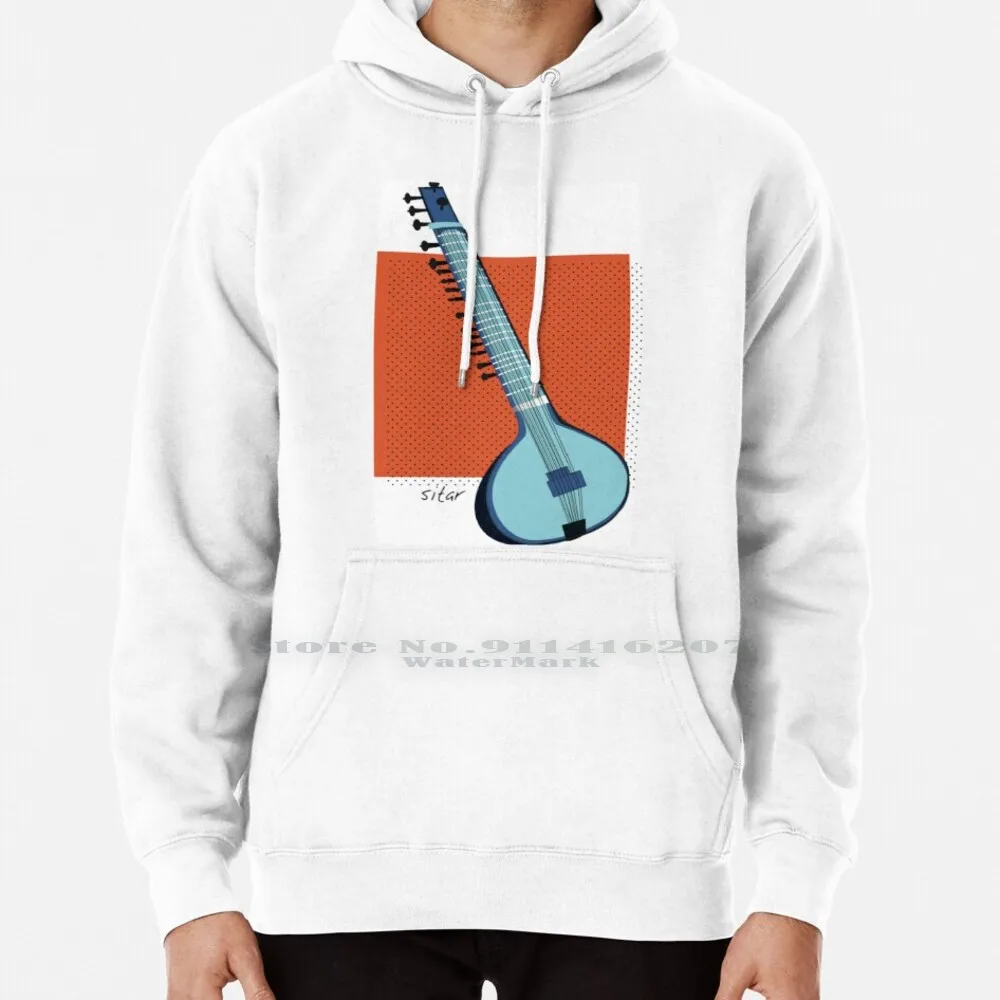 Sitar-Instruments Of The World Felpa Con Cappuccio Maglione 6Xl Cotone Musica Sitar India Strumenti Donna Adolescente Maglione Pullover Di Grandi Dime