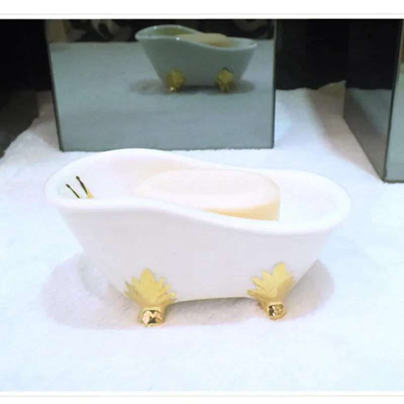 EuropeanStyleDrainingHolesSoapBoxBathtubShapeCeramicCreative