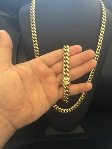 Hip Hop Men's Gold Tone 316L Stainless Steel Curb Cuban Link Chain New Design Buckle Fashion Jewelry Gift Width 14mm