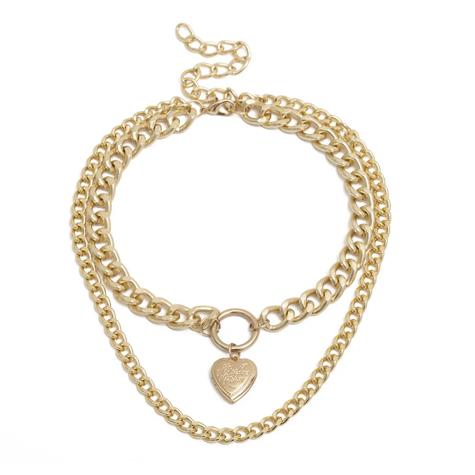 Lacteo панк многослойное ожерелье с подвеской в виде сердца для женщин модная золотая металлическая цепь женское колье, чокер ювелирные изделия