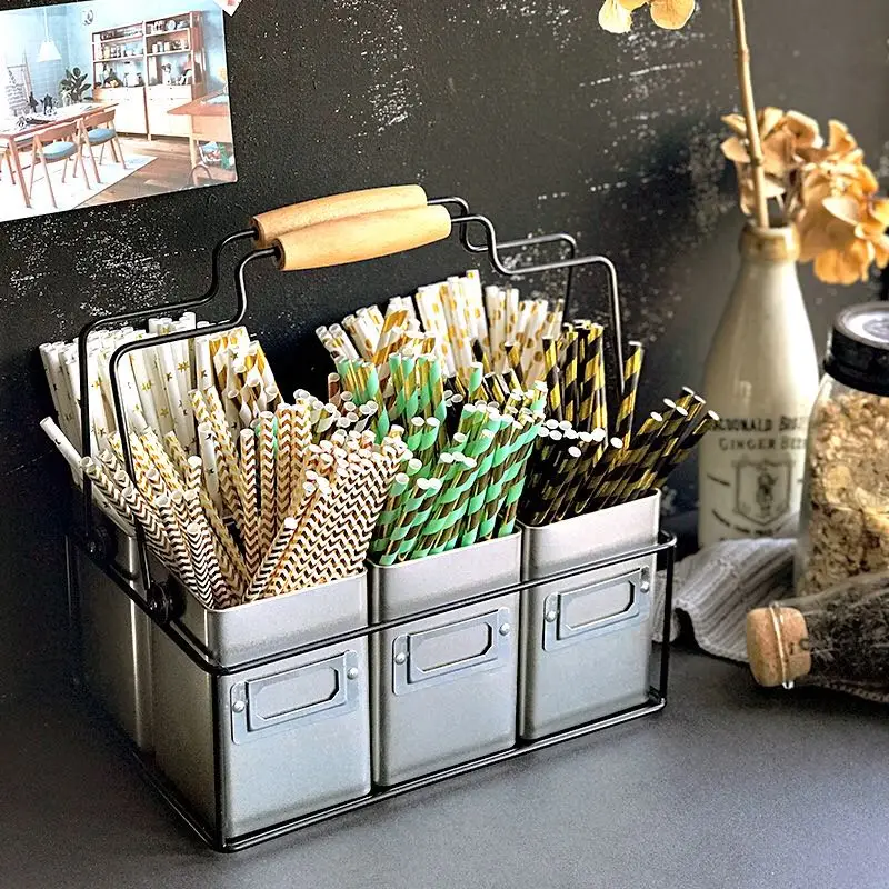 

6-compartment metal storage basket, cutlery organizer, spoons, knives, forks, organizer, silverware