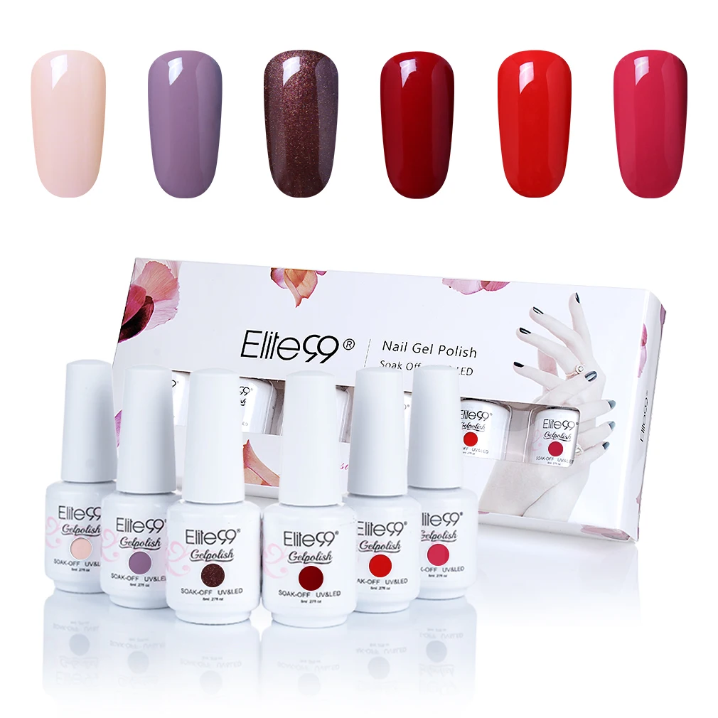 Elite99 6 pieces/lot Pure Color Gel Nail Polish Semi Permanent Enamel Lacquer Varnish With Gift Box Art Manicure | Красота и здоровье