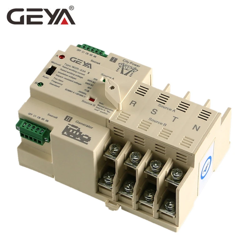 

Sales GEYA Dual Power Automatic Transfer Switch 4P ATS 50A PC Type Manual Switches Din Rail Switch