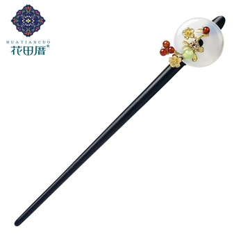 

Black And Ebony Handmade Ethnic Chinese Style Hair Sticks Round White J ade Copper Flower Red Stone Bead Woman Jewelry FZ-190512