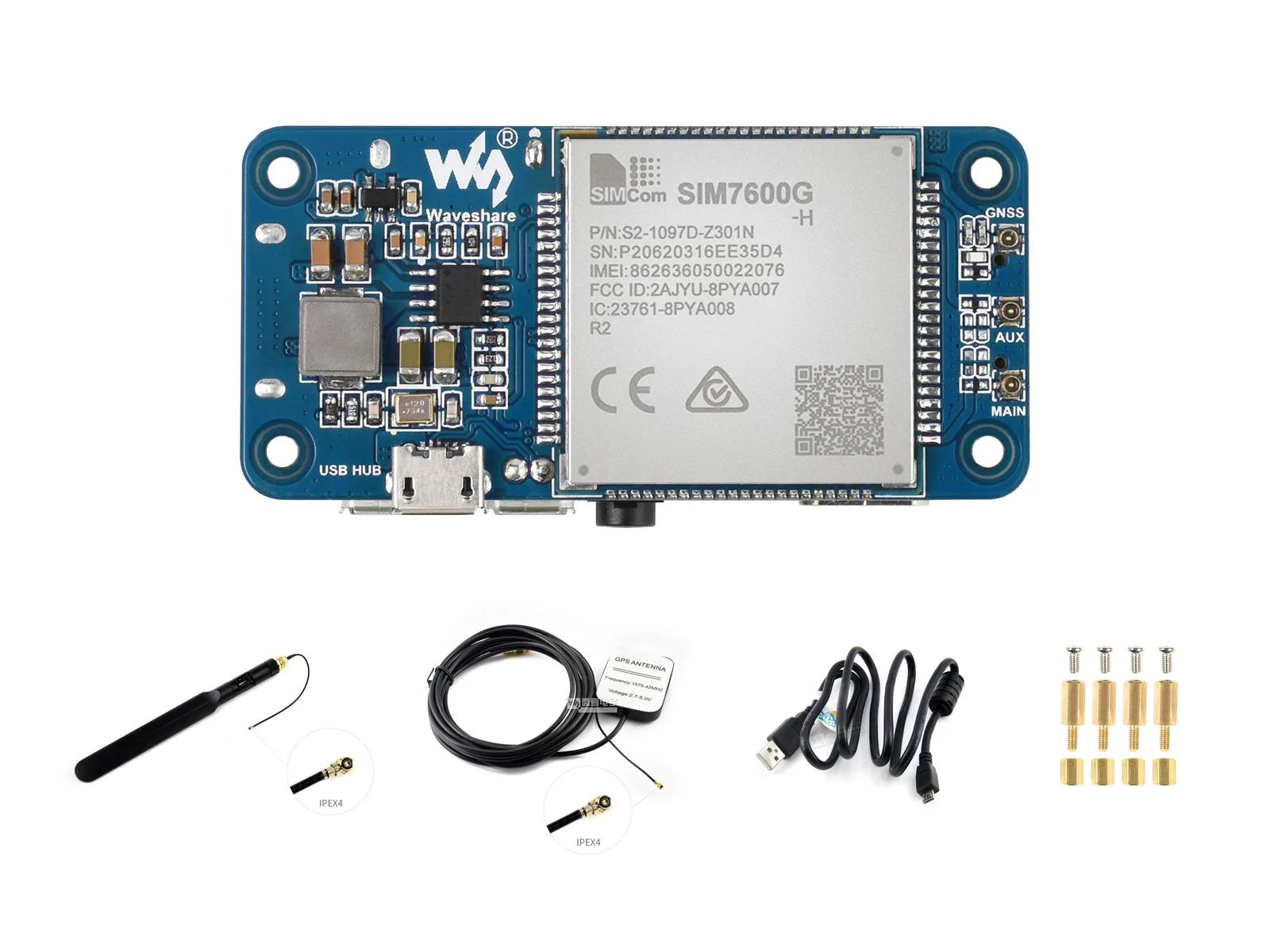Waveshare SIM7600G-H 4G Hoed (B) for Raspberry Pi, lte Cat-4 4G / 3G / 2G , Gnss Ŵ, ۷ι 