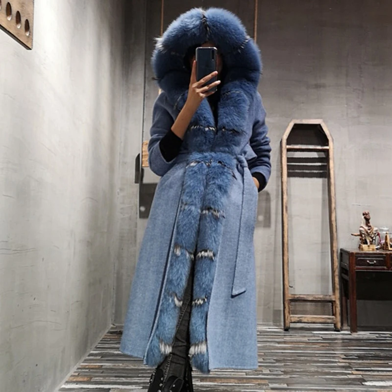 

RR Genuine Fox Fur Parkas Women Fashion Real Rex Rabbit Fur Liner Coats Women Elegant Long Jackets Female Ladies HAA