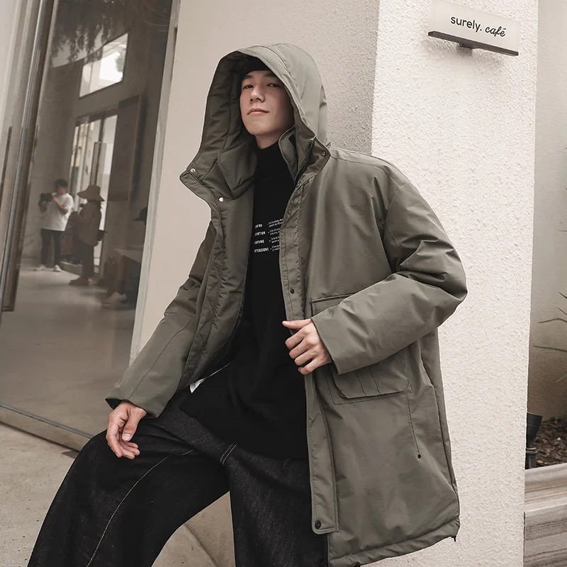Literature And Art Popular Brand Men'S Wear New Style Mid-length down Jacket Teenager Workwear Thick Warm Coat Men's