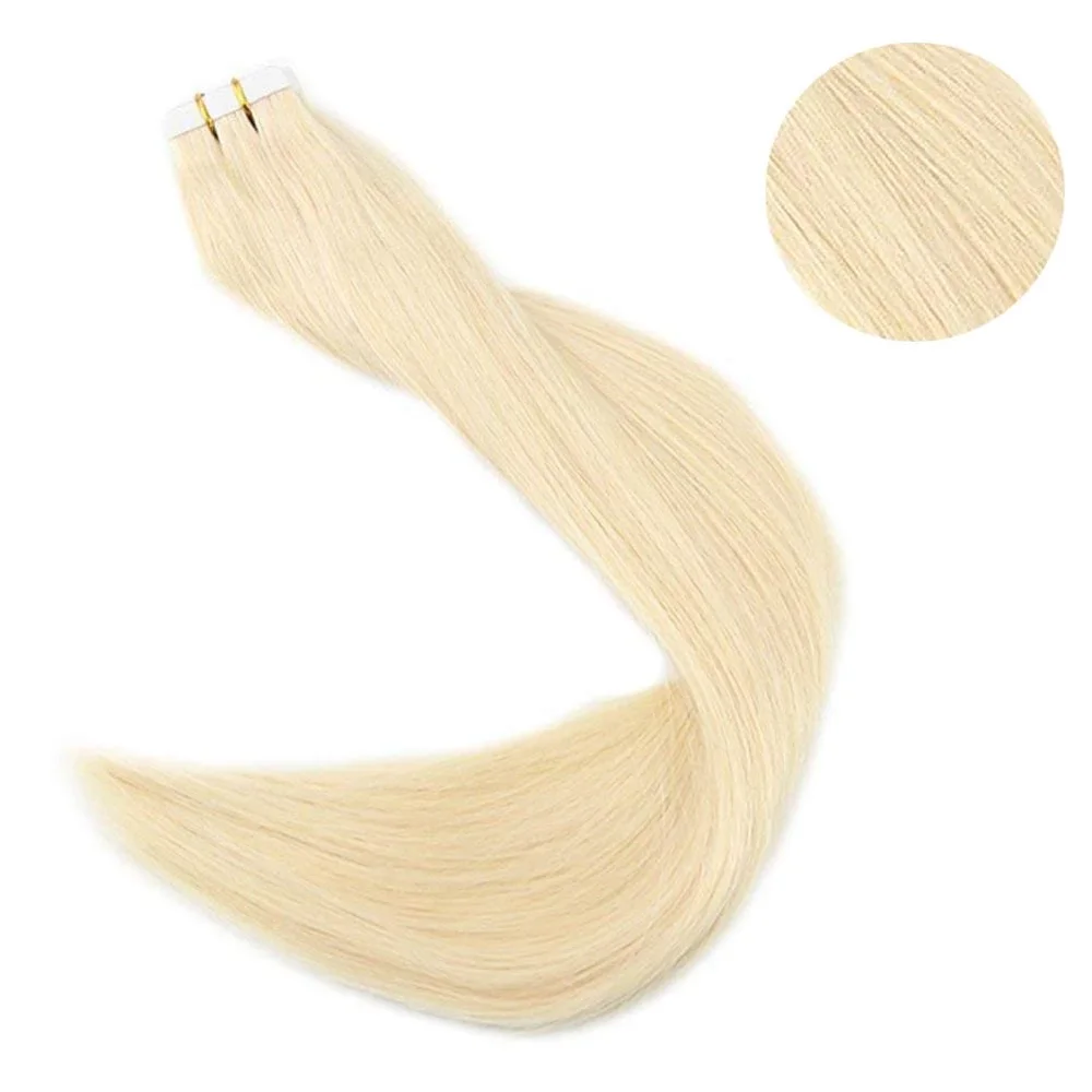 60 Platinum Blonde Полный блеск, сплошной цвет, лента для наращивания, человеческие волосы, 100 г, 40 шт., лента для волос, кожа, уток, машина для наращивания, Remy - Цвет: 60 Platinum Blonde