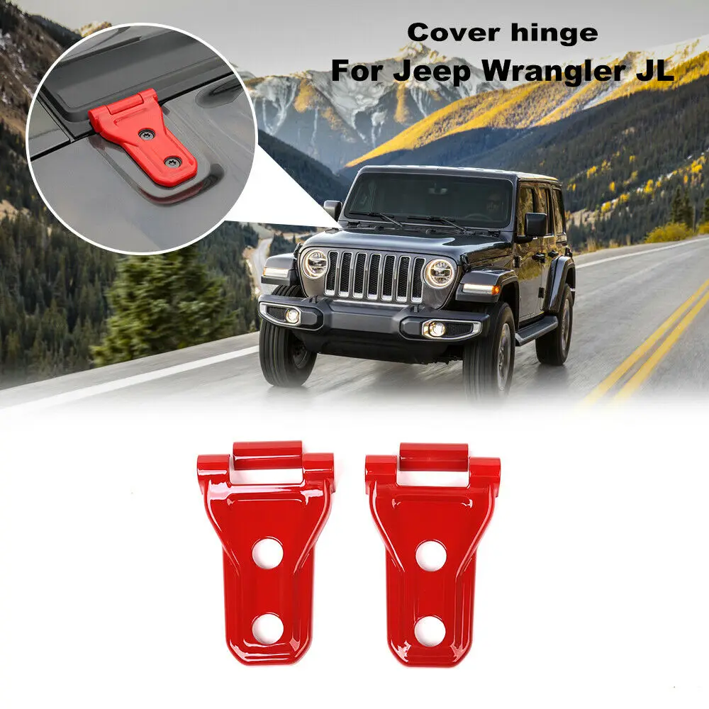 

4x Front Engine Hood Hinge Cover Trim Decor fits for Jeep Wrangler JL 2018 2019 Red