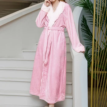 

Women Plus Size Robes Velvet Solid Color Long Sleeve Ankle-Length Pajamas Ladies Bathrobe Sleeping Nightgowns For Autumn Winter