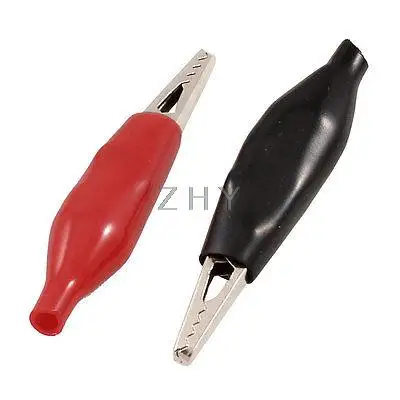 

2 Pcs Red Black 46mm Length Covered Electric Test Lead Alligator Clips