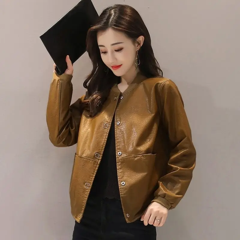 

Leather Jacket Female Coat Plus size 2019 Bomber Coat Women PU Basic Biker Lady Outwear Autumn Fall Outerwear Short Red Brown