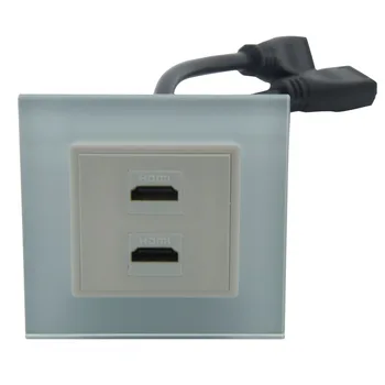 

EU Standard 1 Gang 80 Short Cable Style 2 Ports HDMI Female To Female Wall Plate With Toughened Crystal Glass Panel