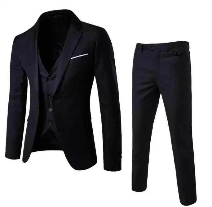 

3 Pieces Jacket+Pants+Vest)2019 Wedding Suits For Men Fashion Solid Business Suit Set Casual Mens For Male Suits Costume Homme