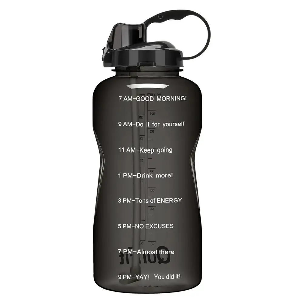 BuildLife Тритан галлон бутылка для воды 128 OZ/64 OZ 3.8L/2L с уникальной шкалой времени/измерения/цели отмечены раз BPA бесплатно Спорт Тренажерный зал - Цвет: Black