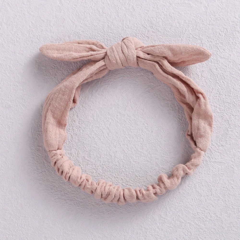 Baby Elastic Hair Bands Girls Cotton Gauze Headband Kids Muslin Knot Accessories Toddler Rabbit Ear Turban Head Wraps Children's Finger Toothbrush