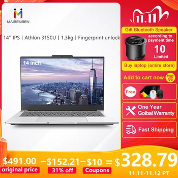 

MAIBENBEN Maibook S431 Laptop 2020 NEW AMD CPU Athlon Gold 3150U 14" IPS 8G DDR4+SSD Metal Fingerprint Unlock One-handed openin