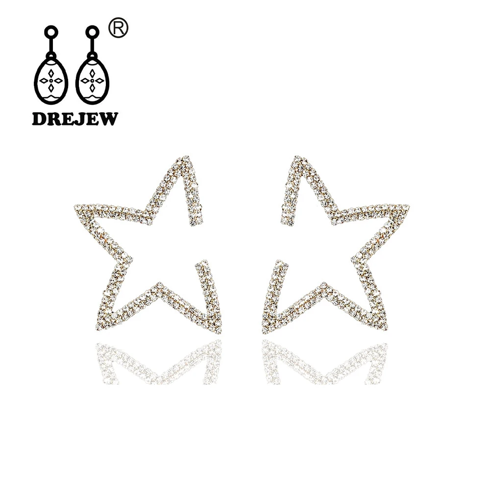 DREJEW Luxury Big Gold Silver Rhinestone Star Christmas Dangle Earrings Korean 925 Alloy Drop for Women Jewelry HE186 | Украшения и