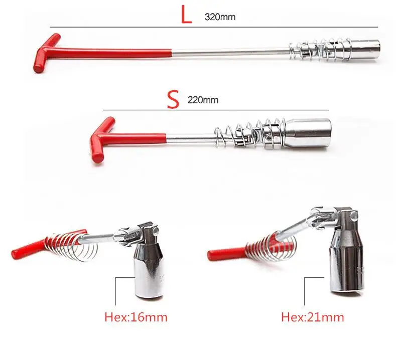 

1 Pcs Flexible Spark Plug T Type 16/21mm Hex Socket Universal Wrench 360 Degree Rotate Auto Repair Hand Tools