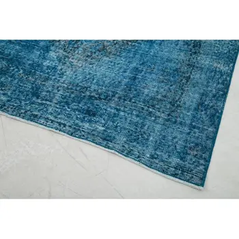 

131x371 Cm Turquoise Handmade English Over Dyed Runner Rug-4x12 Ft