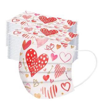 

100pc Adult Valentine's Day Printing Breathable Disposable Mask Valentine's Day Exclusive Mask 3 Layer Non-woven Mondkapjes