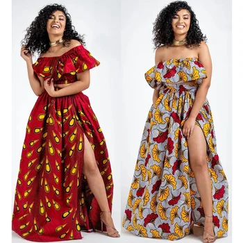 

New Dashiki Print Traditional African Skirt for Women Plus Size Floor Length High Split Party African Clothes African Wax Sets