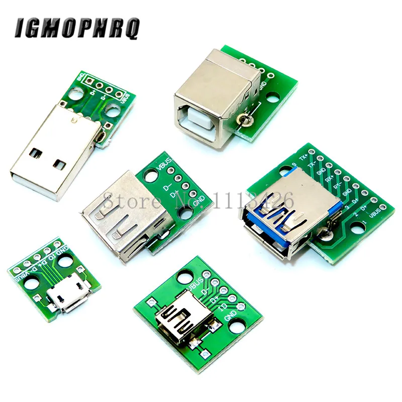 5 шт. Micro Mini USB A папа 2 0 3 мама B разъем интерфейс к 54 мм DIP PCB преобразователь адаптер