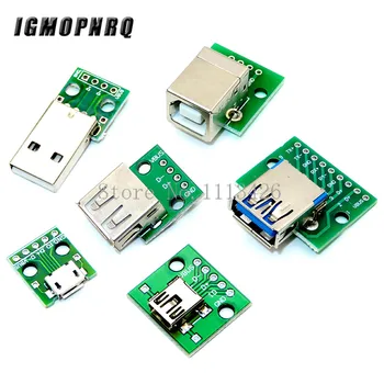 

5pcs Micro Mini USB USB A Male USB 2.0 3.0 A Female USB B Connector Interface to 2.54mm DIP PCB Converter Adapter Breakout Board