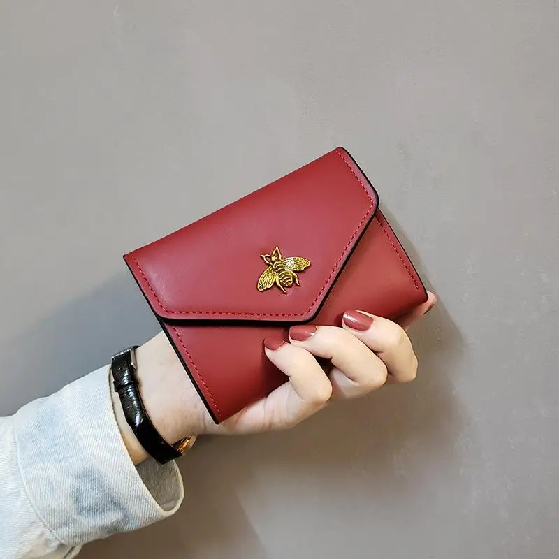 

Style Bees European And American Minimalist Women's Wallet Women's Short Three Fold Small Wallet Women's Purse Wallet Leather