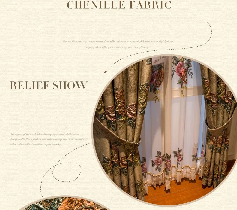 Chenille Luxury 4D jacquard villa curtain For Living Room Window Curtain Bedroom Embroidered Tulle Curtain Luxury Home Decor