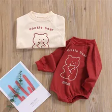 

0-12 Months Newborn Baby Girl Rompers Cute Sweet Infant Bear Letter Print Long Sleeve O-Neck Bodysuits 2021 Spring Autumn