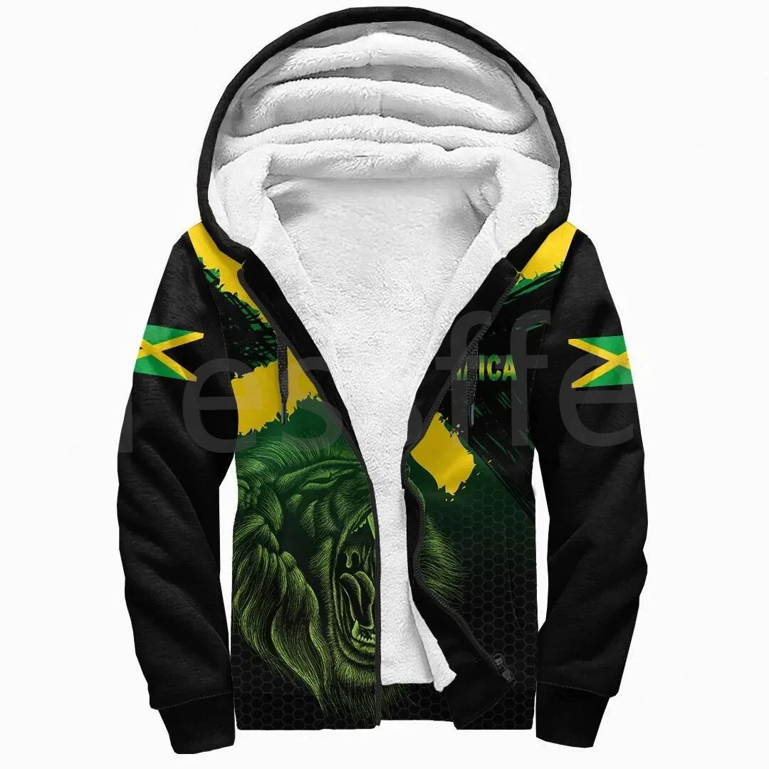 Tessffel Reggae County Flag Africa Jamaica King Emblem Lion 3DPrint Men/Women Winter Coat Zipper Fleece Hoodies Casual Jacket A2