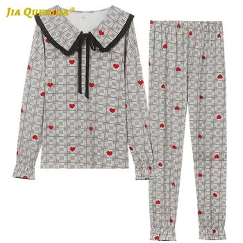 

Spring Autumn Homesuit Homeclothes Sleepwear Fashion Style Casual Woman Pajamas Set Ladies Pj Set Pyjamas Set Turn Down Collar