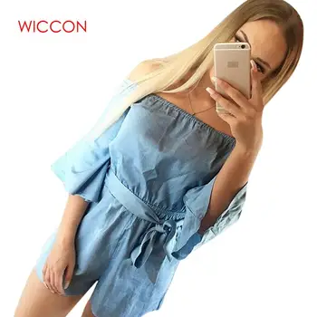 

High Waist Overalls Newly Sexy Women Off Shoulder Short Flare Sleeve Jumpsuit Causal Summer Beach Playsuit