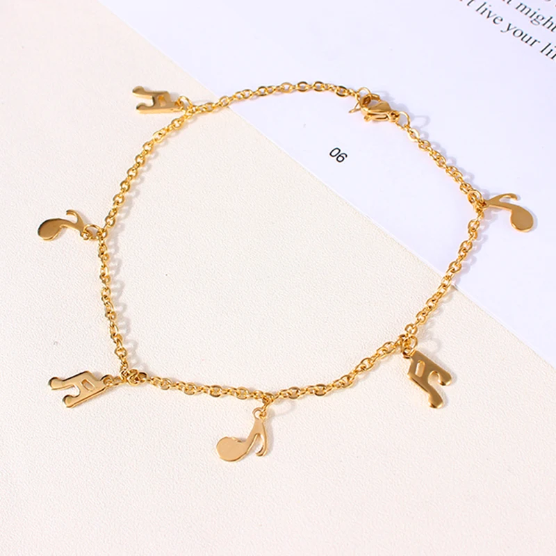

Stainless Steel Bohemia Cute Music Notes Anklet for Women Summer Beach Charm Ankle Bracelet Fashion Jewelry Accessories