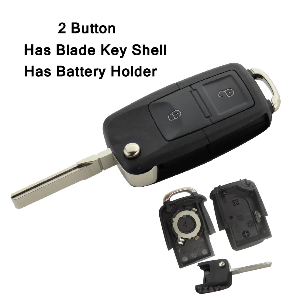 2 button shell Okeytech 2/3 Кнопка дистанционный Складной автомобильный запасной чехол для ключа для V W Volkswagen Passat Polo Golf Touran Octavia авто Fob - Цвет: 2 button shell