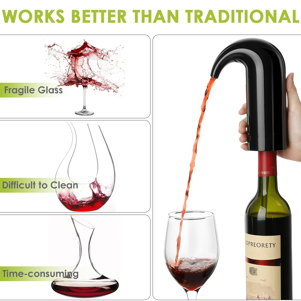 Electric Wine Pourer Wine Aerator Portable Pourer Instant Wine Decanter Dispenser Pump One-Touch Automatic USB Rechargeable