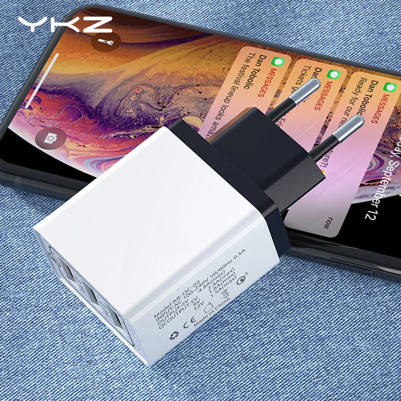 

Quick Charge 3.0 Charger YKZ 3 USB Ports QC3.0 QC Fast Charging Mobile Phone Adapter Travel Charger for iPhone X Samsung Xiaomi