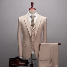 Хорошее качество, мягкие шерстяные мужские костюмы, приталенный Блейзер, роскошный костюм жениха, модный мужской стиль(пиджак+ жилет+ брюки