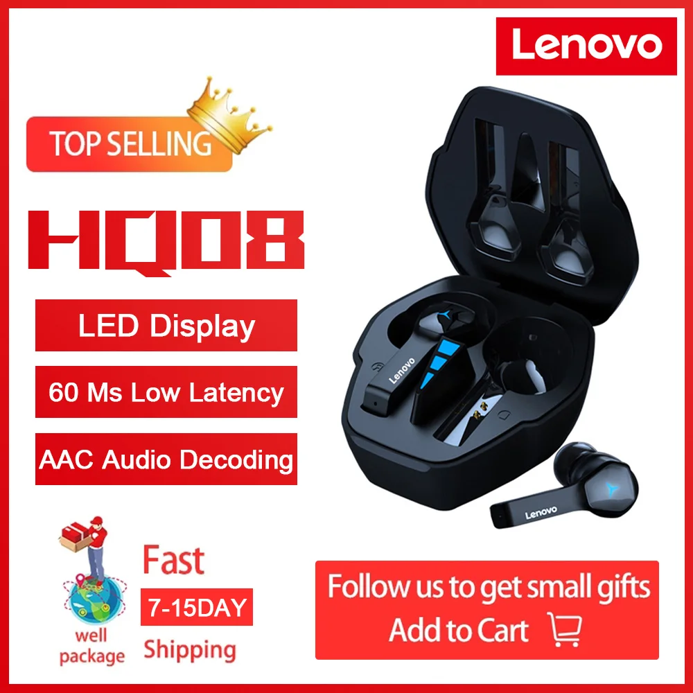 Lenovo Game Earbuds HQ08 Wireless Bluetooth 5.0 Waterproof In Ear Earphone With Microphone Low Latency Sport Commute Headphone |