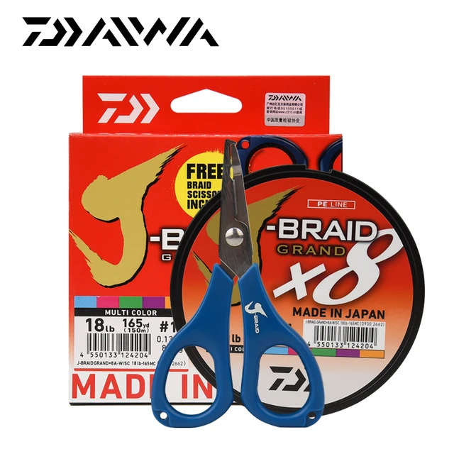 Original DAIWA J-BRAID GRAND Fishing Line with Scissors 150M 300M 8 Strands  Braided PE Line Fishing Tackle 30 35 40 60LB Japan