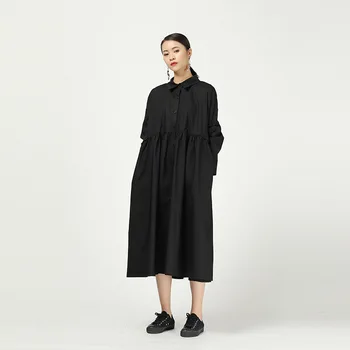 

Plus Size Pleated Dress Fashion New 2020 Spring Patchwork Turn Down Collar Small Fresh Casual Minority Dress DMY2527