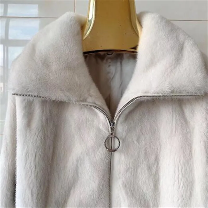Женская модная повседневная свободная зимняя шуба из настоящей норки, роскошный женский подлинный натуральных мех, куртка и шуба