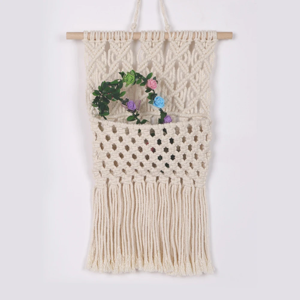 Гобелен ручной работы в богемном стиле с хлопковой веревкой, простая подвесная корзина для дома, настенная Фреска, подвесная корзина