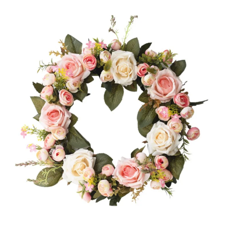 35CM Thanksgiving Simulation Rose Doors Decorated Christmas Flower Garland Ornaments Round-shaped Artificial Flowers Wreath Lintel - Цвет: 35CM