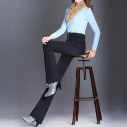 Женская мода Тонкий Сгущает термоджинсы пояса кашемира эластичные, высокая посадка Ретро щеткой расклешенные джинсы