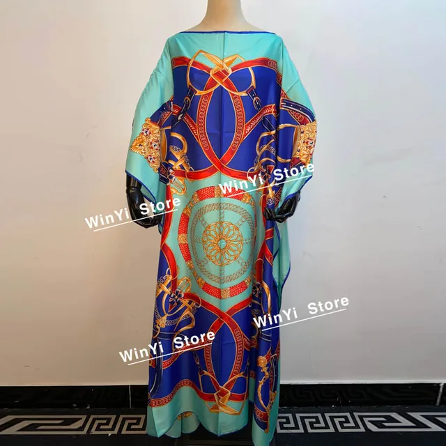 Africa Fashion Blogger Recommend Popular printed Silk Kaftan Maxi dresses Loose Summer Beach Bohemian kaftan long dress for lady 12