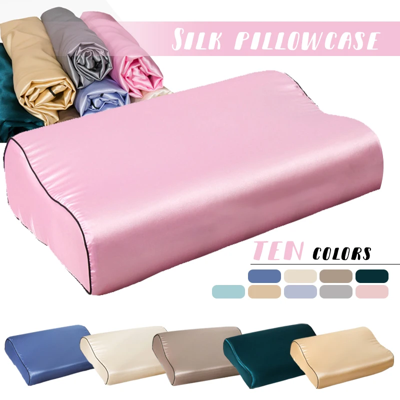 1 Pcs Luxury Satin Pillowcase 30cmx50cm/40cmx60cm Pure Color Luxury Comfortable Imtation Satin Memory Foam Pillow Cover 2
