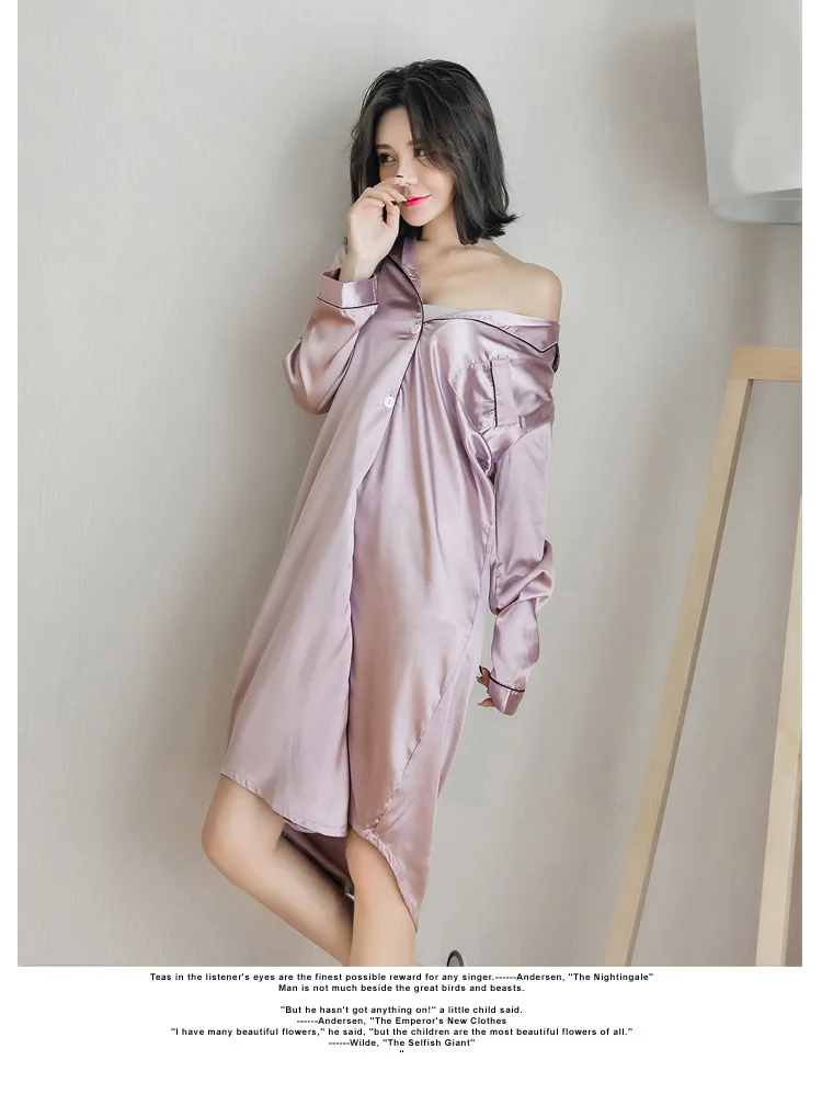 Night Robe Sleepwear Dress Women Sleepwear Female Spring And Autumn Model Silk Long Sleeve Nightdress Plus-sized Size Shirt Robe